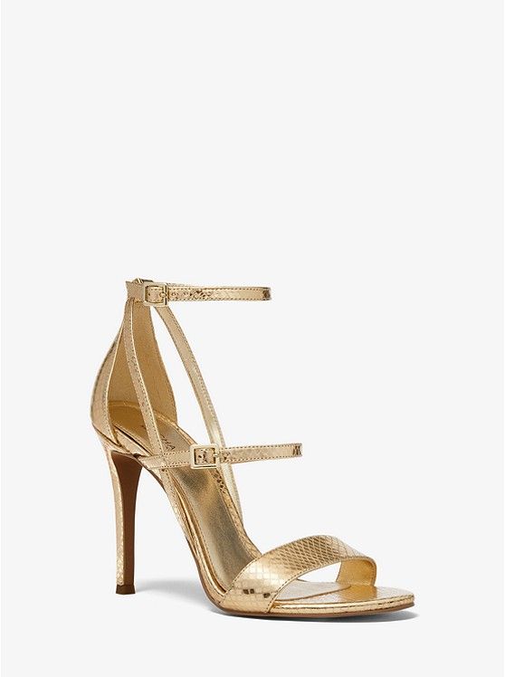 Cardi Metallic Snake Embossed Leather Sandal | Michael Kors US