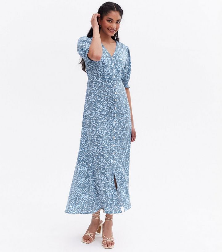 Cameo Rose Blue Ditsy Floral V Neck Midi Dress
						
						Add to Saved Items
						Remove from ... | New Look (UK)