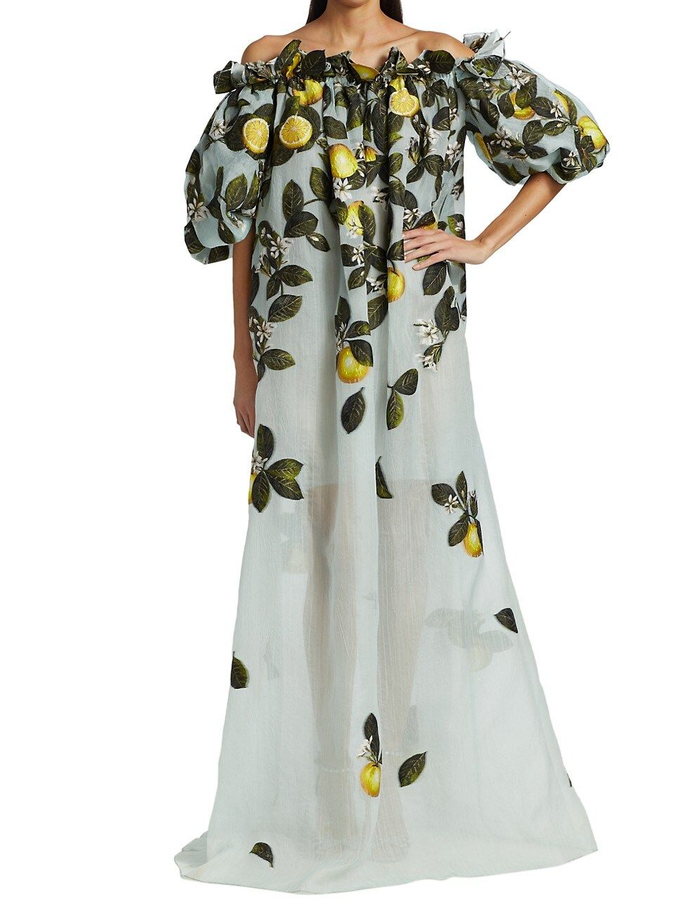 Citrus Primavera Applique Off-The-Shoulder Gown | Saks Fifth Avenue