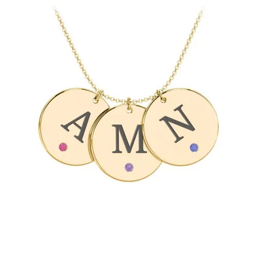 Birthstone Initial 3 Disc Pendant | Jewlr