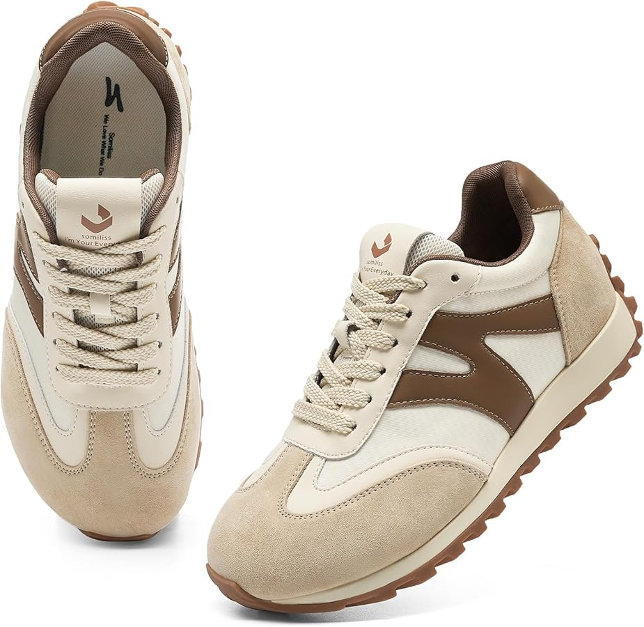 somiliss Wide Toe Sneakers for Women Breathable Fabric Leather Suede Upper Non-Slip PU TPR Outsol... | Amazon (US)
