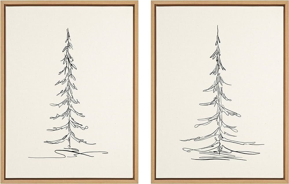 Kate and Laurel Sylvie Minimalist Evergreen Trees Framed Linen Textured Canvas Wall Art by The Cr... | Amazon (US)