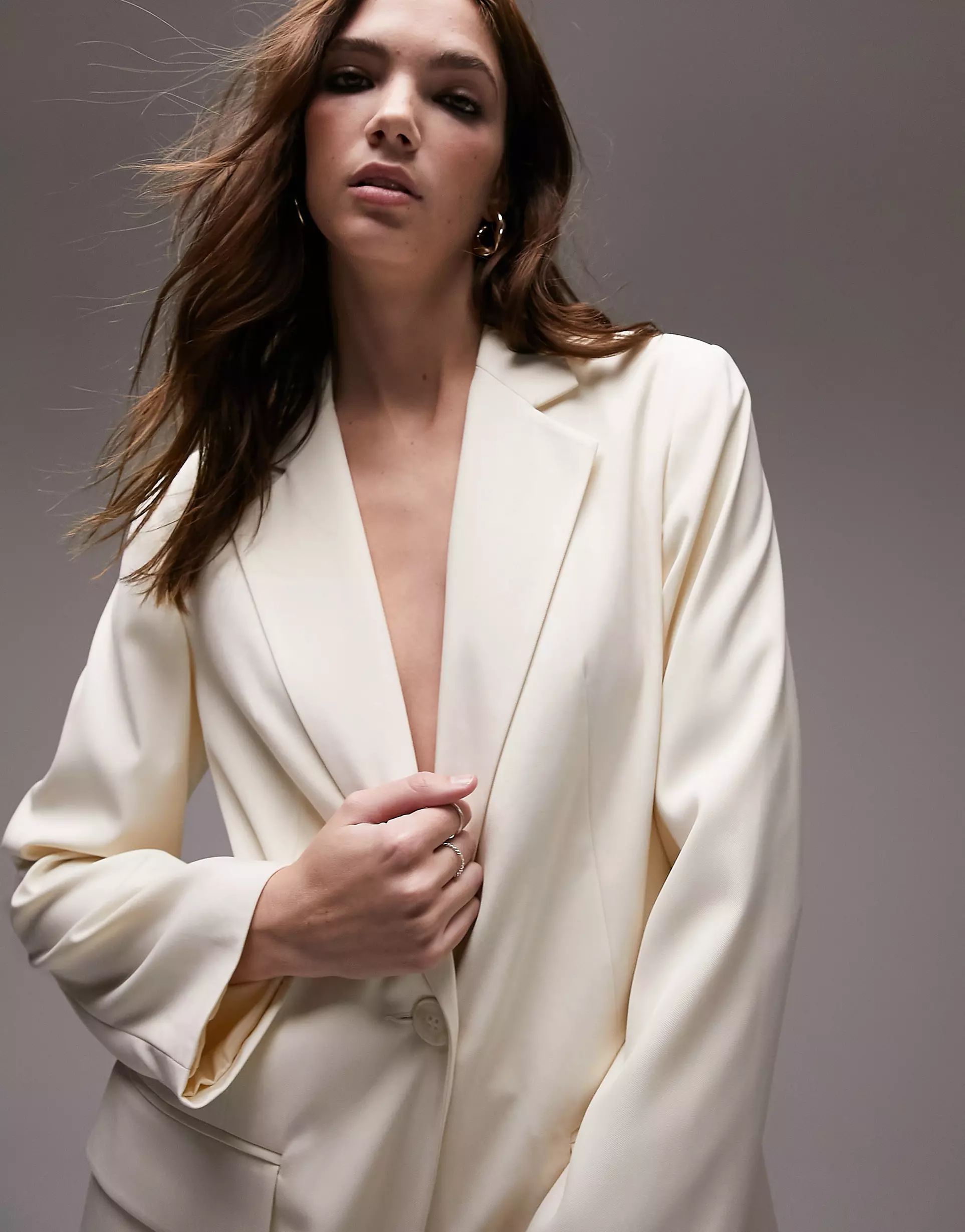 Topshop tailored straight fitted blazer in ivory - part of a set | ASOS (Global)