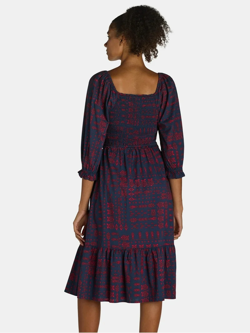 The Pioneer Woman Smocked Bodice Midi Dress, Women’s and Women’s Plus, Sizes XS-3X | Walmart (US)