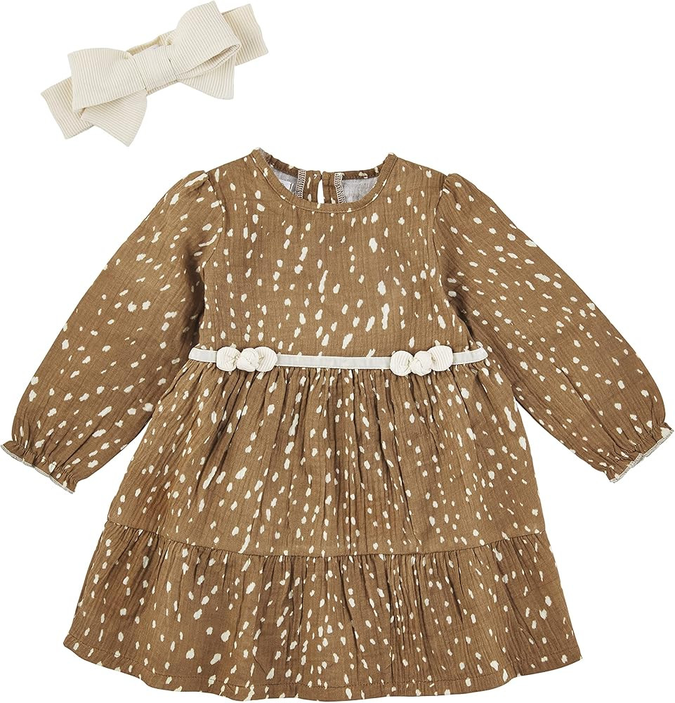 Mud Pie Baby Girls' One Size Fawn Gauze Dress with Headband | Amazon (US)