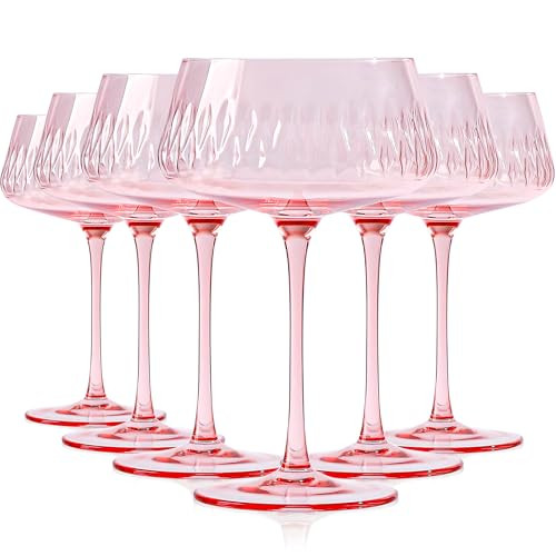 SIPBYSOP Pink Martini Glasses Set of 6,10 oz Colored Coupe Glasses Cocktail Glasses,Christmas Coupe Martini Cocktail Glasses,Pink Coupe Glassses,Pink Champagne Glasses | Amazon (US)