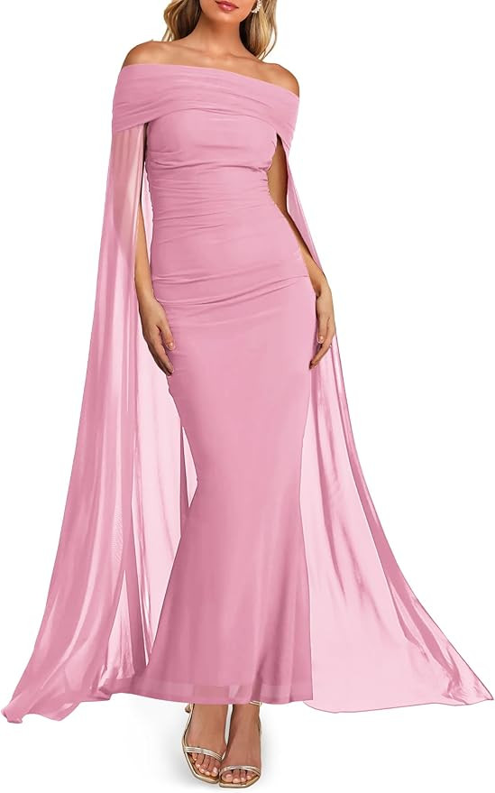 Lrady Wedding Guest Dresses for Women Sexy Off The Shoulder Elegant Formal Cocktail Maxi Dress wi... | Amazon (US)