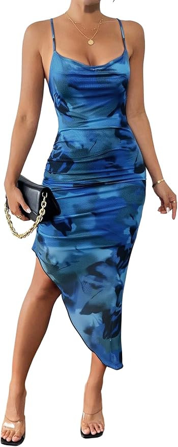 SOLY HUX Women's Tie Dye Cowl Neck Split Hem Bodycon Cami Dress Backless Long Dresses | Amazon (US)