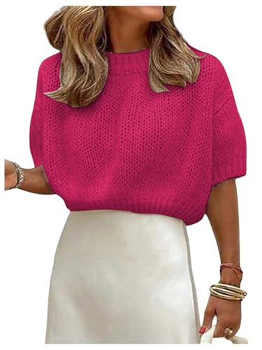 GORGLITTER Women's Puff Sleeve Crewneck Knit Shirt Top Short Sleeve Solid Loose Sweater | Amazon (US)