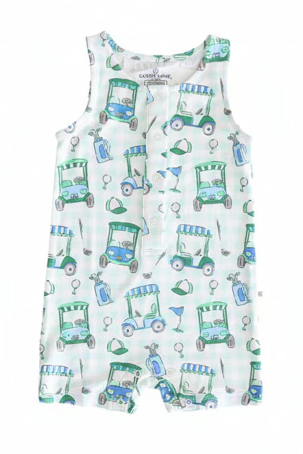 Sleeveless Snap Romper | Birdie Babes Green | Caden Lane