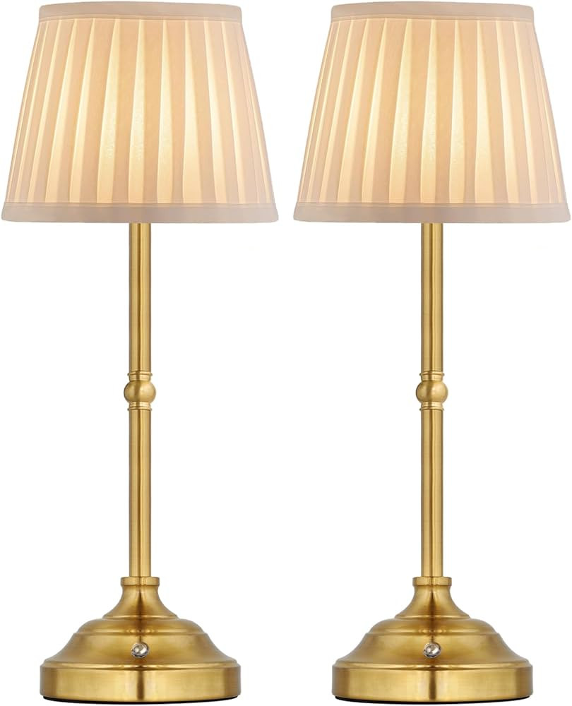 Mr. White Set of 2 Cordless Wireless Rechargeable Touch Battery Operated LED Dimmable Powered Tab... | Amazon (US)