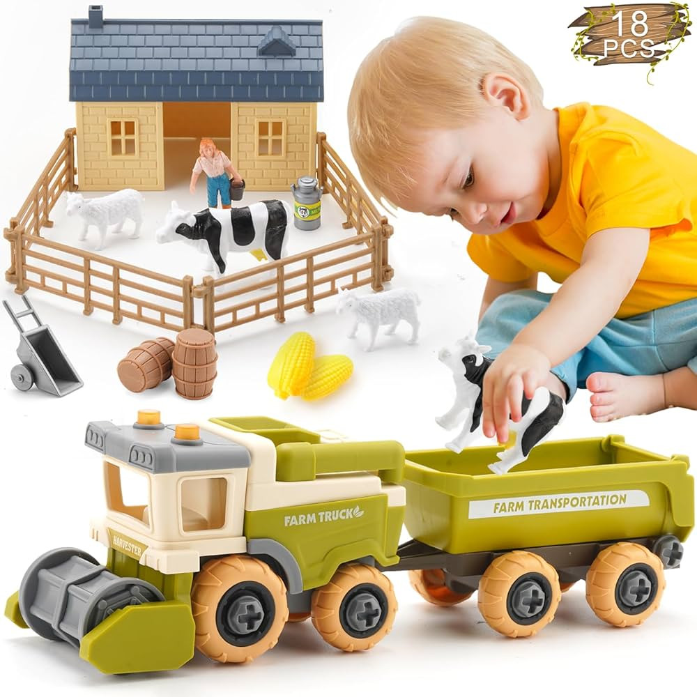 Toddler Toys Farm Animal Toys for 3 4 5 Year Old Boys Girls - Take Apart Vehicle Combine Harveste... | Amazon (US)