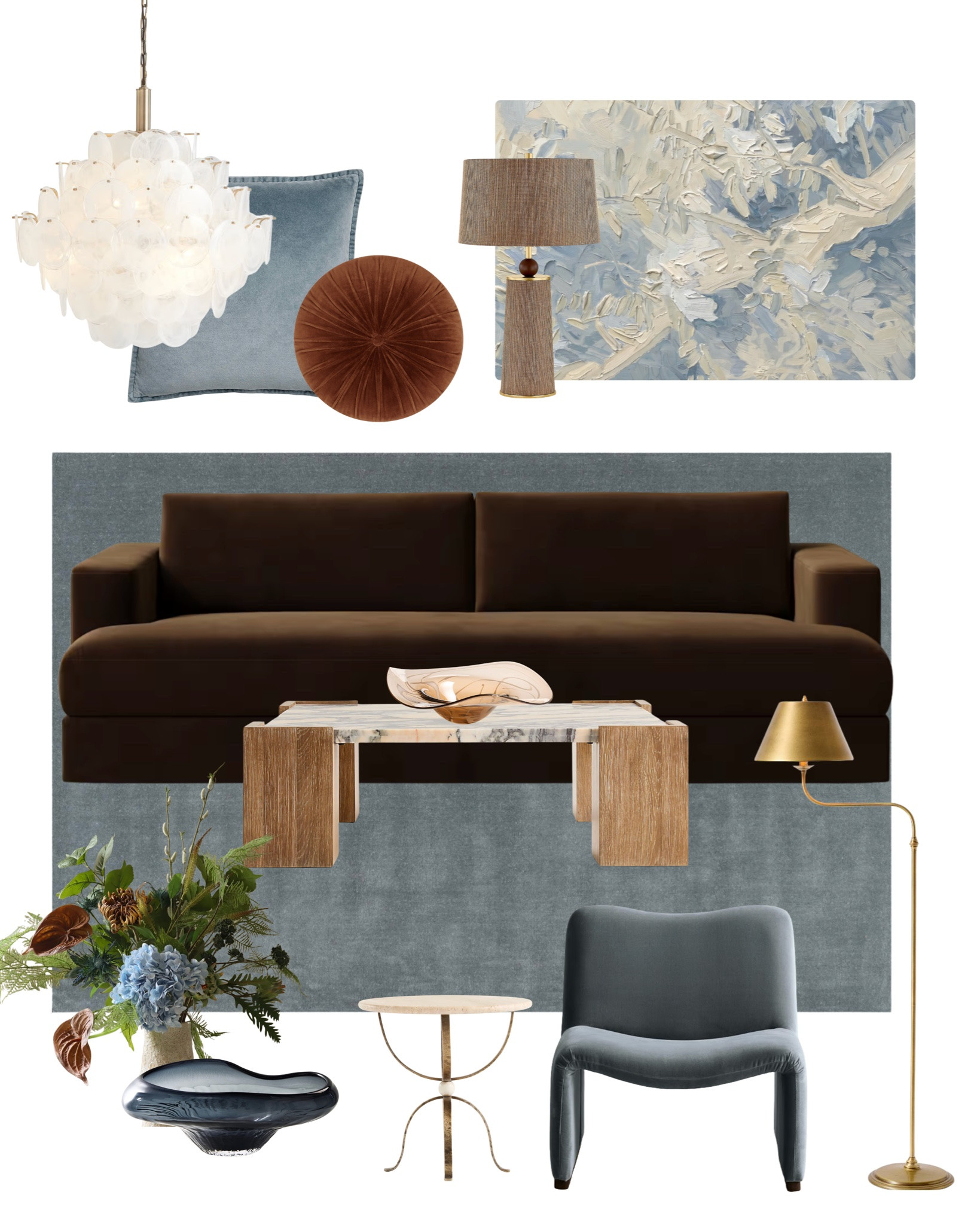 Living-room : Brown sofa with blue home decor

#LTKHome