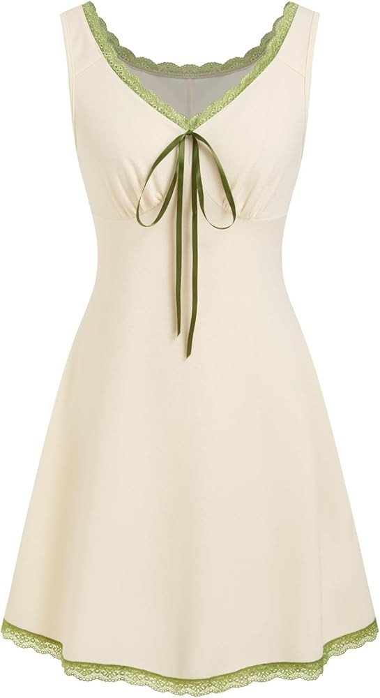 CIDER Women's Floral Mini Dress Fruit Sleeveless V Neck Lace Trim Sun Dress A Line Cute Summer Dr... | Amazon (US)