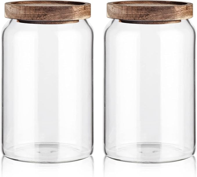 Labina Glass Storage Container Airtight Food Jars Kitchen Canister with Wood Lids, 33 Oz Wide Mou... | Amazon (US)