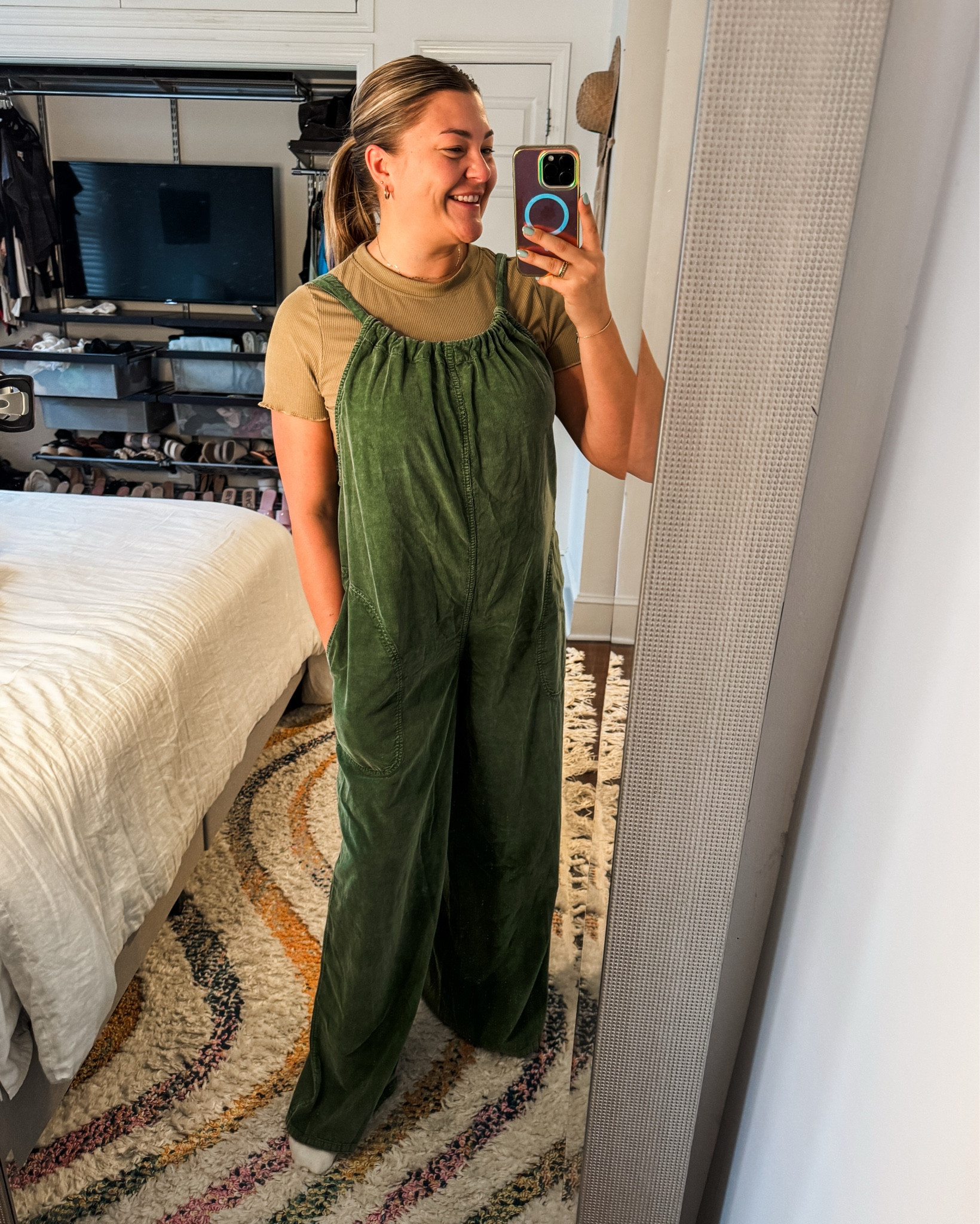 The perfect corduroy jumpsuit for a casual comfortable fall outfit. These pockets are amazing and I love how loose fitting this is and I love the color.

#LTKMidsize #LTKStyleTip #LTKSeasonal
