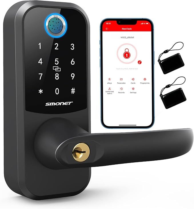Smart Lock,SMONET Keyless Entry Door Lock with Handle,Fingerprint Electronic Bluetooth Digital Ke... | Amazon (US)
