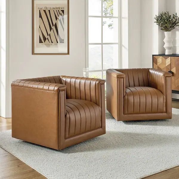 Esteban Modern Leather Upholstered Swivel Barrel Chair Set of 2 by HULALA HOME | Bed Bath & Beyond