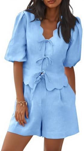 Cicy Bell Womens Summer 2 Piece Short Sets Puff Sleeve Pajamas Matching Set | Short Sleeve, Ruffl... | Amazon (US)