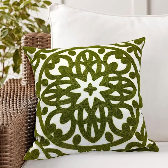 Alysheer Embroidered Decorative Throw Pillow Cover 20"x 20", Boho Mandala Modern Thick Embroidery... | Amazon (US)