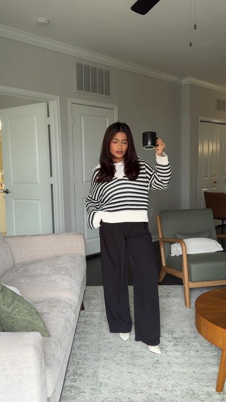 Relaxed fit black and white striped pullover/sweater. Wearing small  

#LTKworkwear #LTKSpringSale #LTKfindsunder100