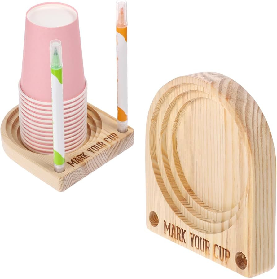 Cup Holder with Marker Slot Mark Your Cup Drink Up Holder Wooden Party Cups Holders Organizer Hol... | Amazon (US)