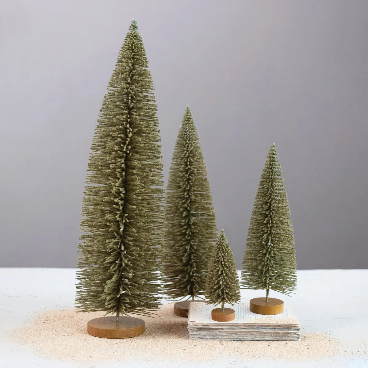 Flocked Plastic Bottle Brush Tree With Wood Base | Wayfair North America