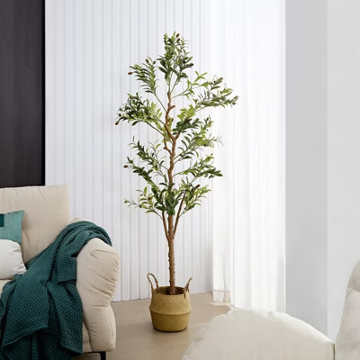 VECELO 59" Artificial Olive Tree Potted Faux Green Plant Faux Olive Trees in Pot | Target