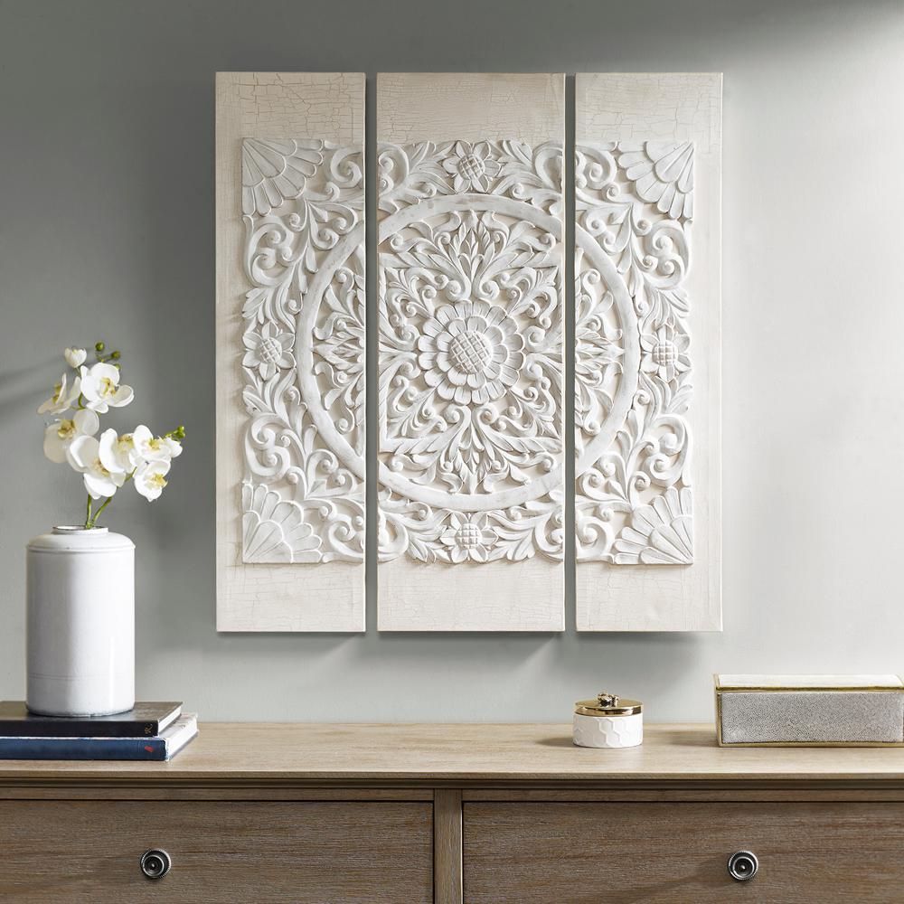 Madison Park Wooden Mandala White 3D Embellished Canvas Wall Art MP95A-0115 - The Home Depot | The Home Depot