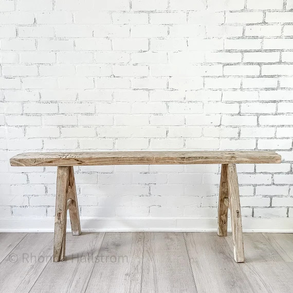 Antique Elm Wood Bench Stool/ Natural Rustic Farmhouse | Etsy (US)