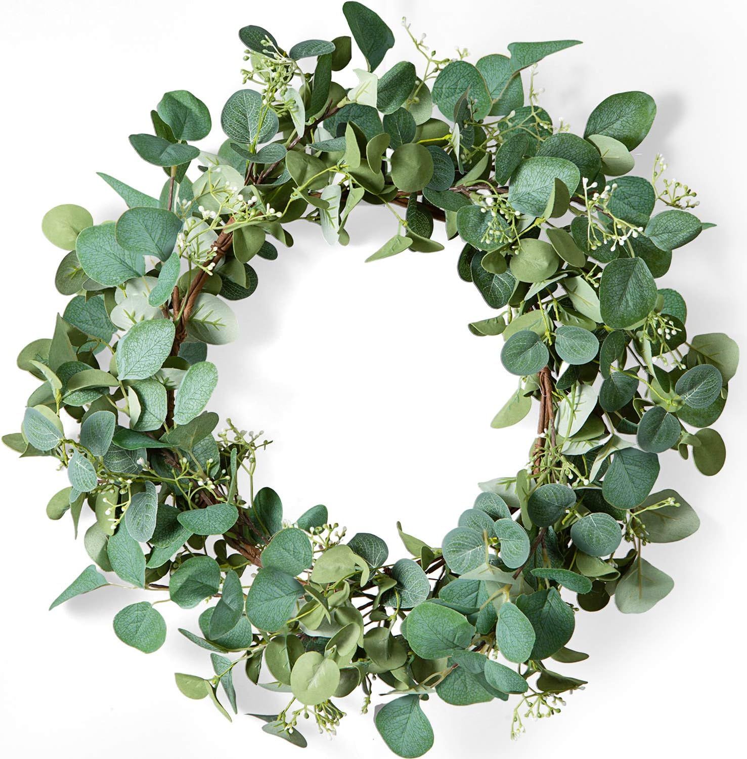 LIFEFAIR Green Eucalyptus Leaf Wreath, 20 Inches Artificial Festival Celebration Wreath for Front... | Amazon (US)