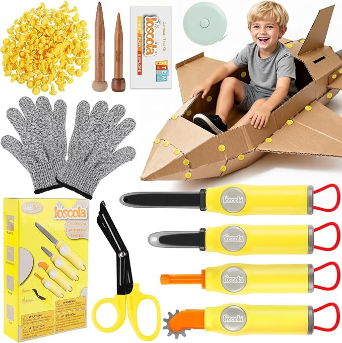 Cardboard Cutter Tools for Kids - 153 Pcs Kid Safe Cardboard Cutter with Saws, Fold-Roller, Glove... | Amazon (US)