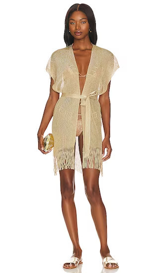 Luli Fama Finge Short Caftan in Metallic Gold. | Revolve Clothing (Global)