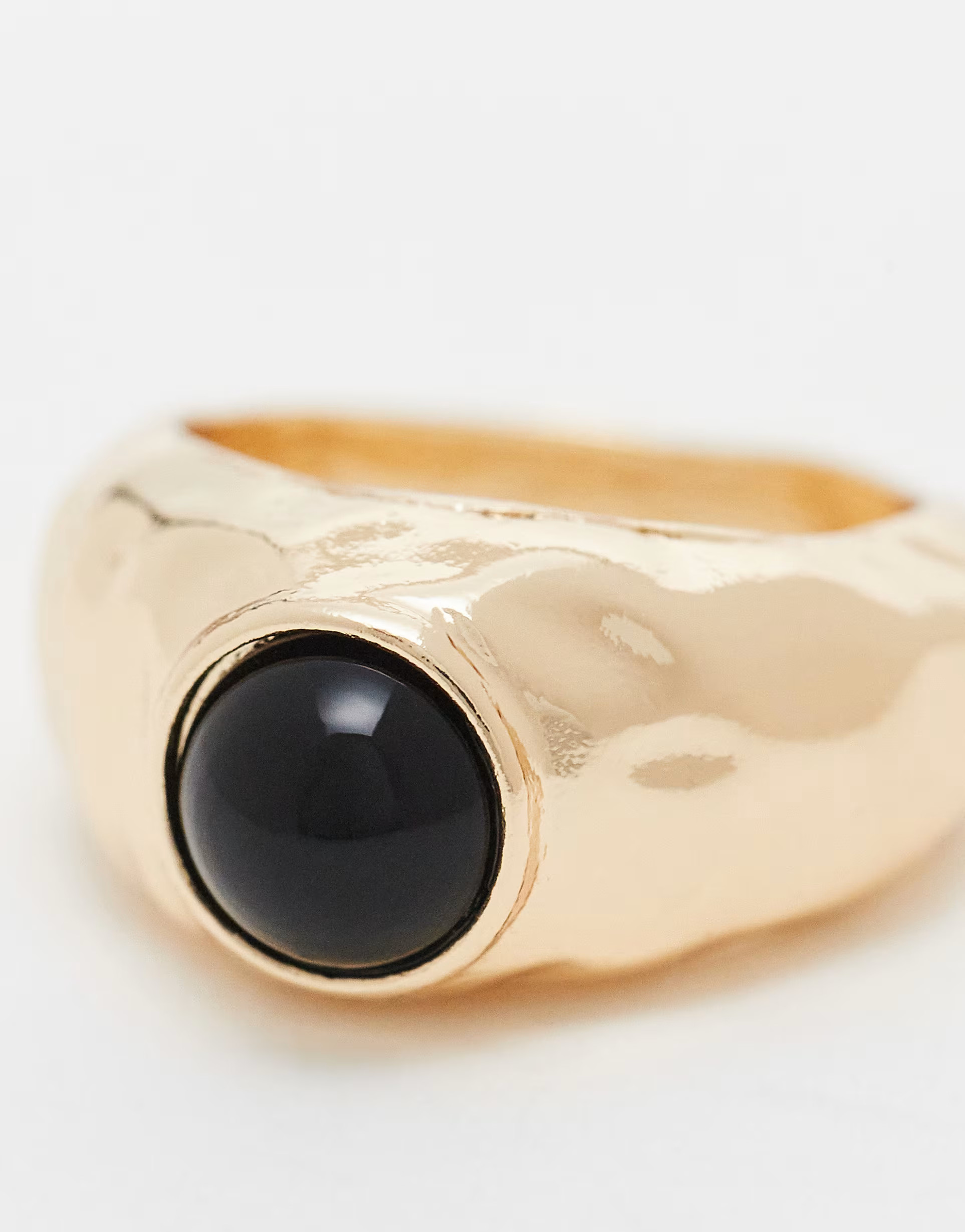 ASOS DESIGN ring with molten black stone detail in gold tone | ASOS (Global)