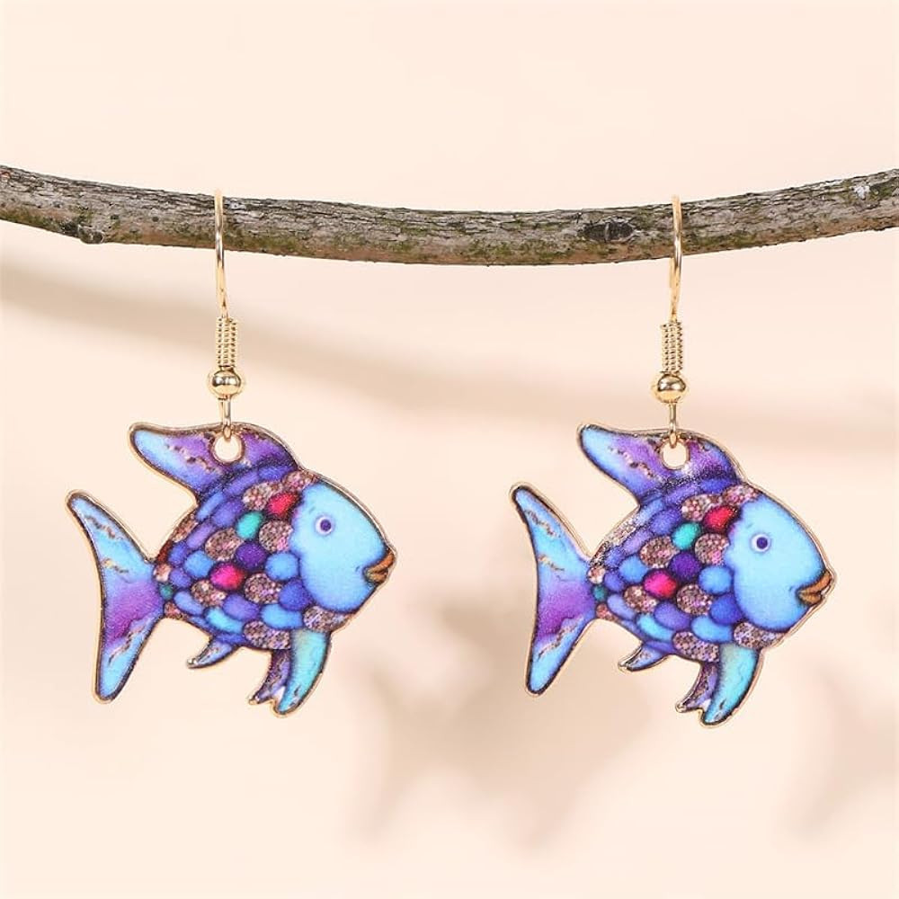 Amazon.com: Colorful Blue Funny Fish Dangle Drop Earrings For Women Cute Animal Acrylic Earrings ... | Amazon (US)