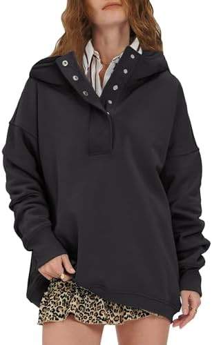 Gacaky Womens Oversized Hoodies Fleece Sweatshirts Button Henley Neck Pullover Tops Fashion Outfi... | Amazon (US)
