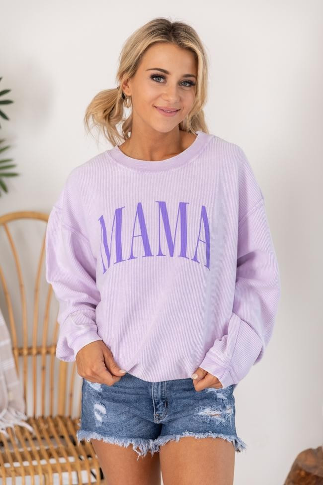 Mama Vintage Corded Graphic Lilac Sweatshirt | Pink Lily