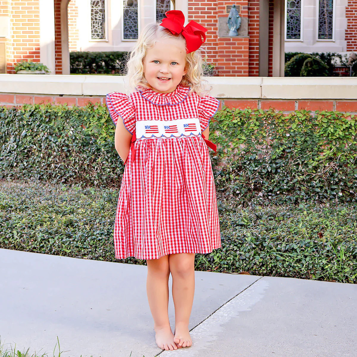 Red Check American Flag Smocked Beverly Dress | Classic Whimsy