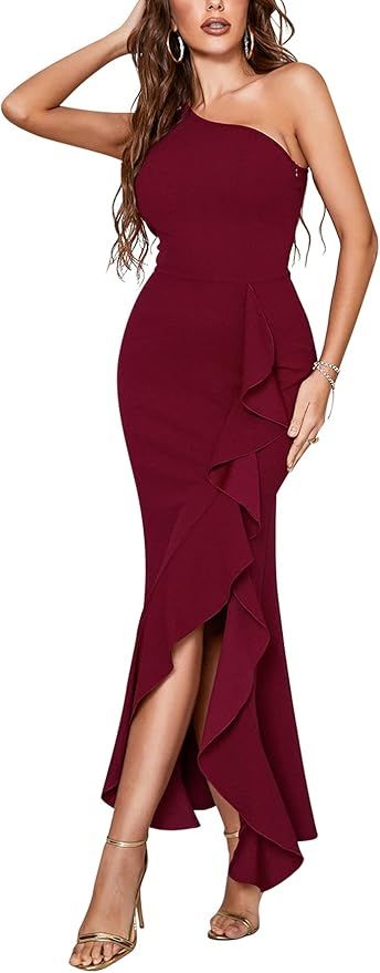 ABYOXI One Shoulder Formal Dresses for Women Maxi Cocktail Dresses Evening Party High Split Long ... | Amazon (US)