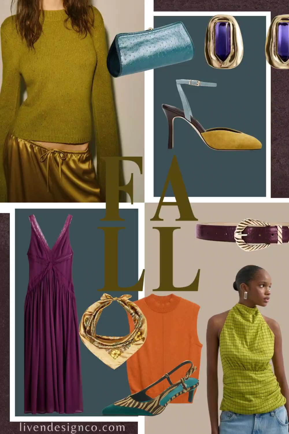 Fall fashion. Vibrant colors. Color trends. Statement earrings. Purple. Lace slip dress. Fuchsia. Chartreuse. Mustard. Teal. Clutch. Purple belt. Style inspiration. 

#LTKSeasonal #LTKSaleAlert
