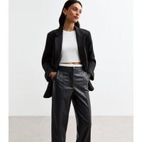 Women's Black Faux Leather Wide Leg Tailored Trousers New Look | New Look (UK)