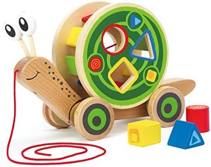Award Winning Hape Walk-A-Long Snail Toddler Wooden Pull Toy, L: 11.9, W: 4.4, H: 7.3 inch | Amazon (US)
