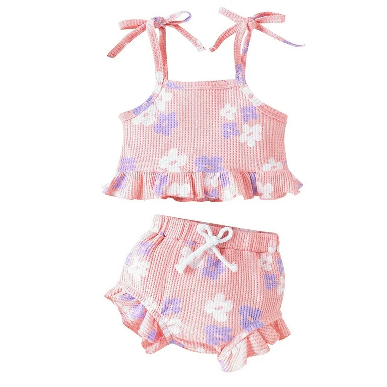 Happy Newborn Baby Girls Summer Clothes Infant Girls Sleeveless Shorts Set Baby Girls Cute Outfit... | Walmart (US)
