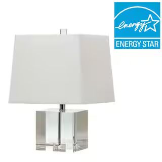 SAFAVIEH McKinley 19 in. Clear Block Table Lamp with Off-White Shade | The Home Depot