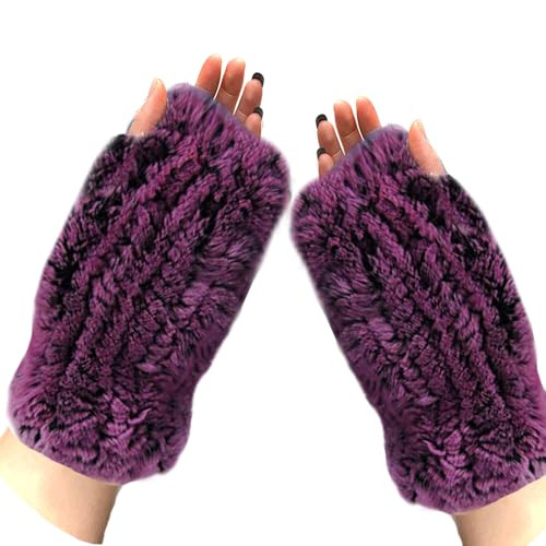 Valpeak Womens Rabbit Fur Winter Mittens Knitted Fingerless Gloves (Lavender) | Amazon (US)