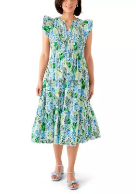 Crown & Ivy Women's Petite Short Sleeve Smock Split Neck Dress | Belk