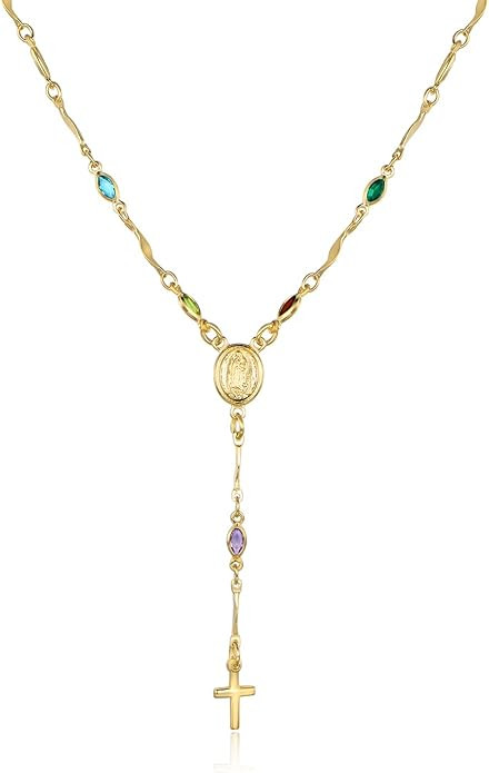Barzel 18K Gold Plated Multicolor Virgin Mary Necklace - Made In Brazil | Amazon (US)