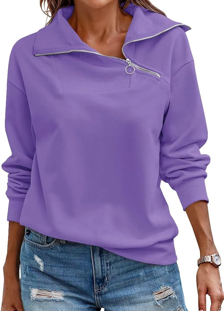 Womens Zipper Sweatshirt Turtleneck Long Sleeve Pullover Casual Loose Sweatshirts Top T Shirts | Amazon (US)