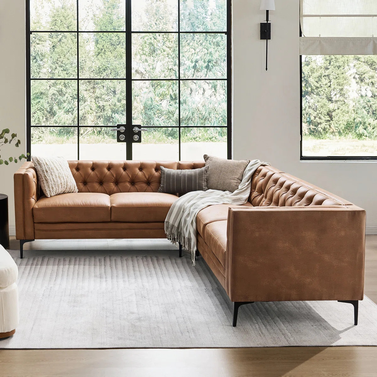 Brinna 90" Easy Wiped Leather Tufted Modular Corner Sectional Sofa | Wayfair North America