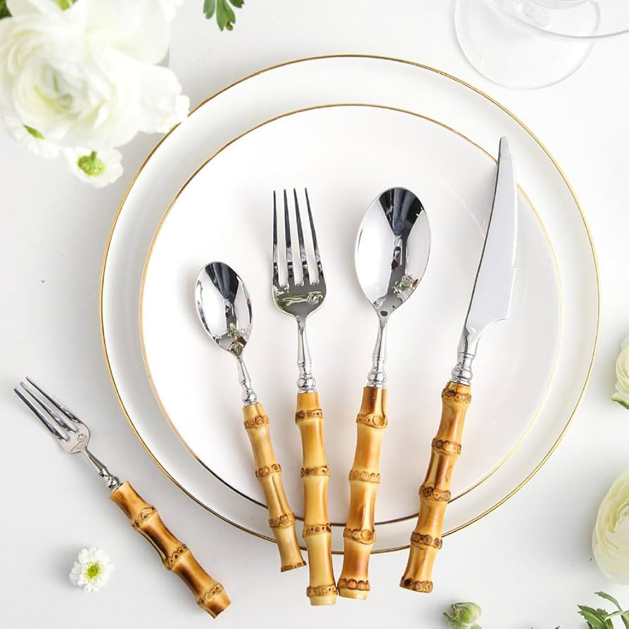 60 Piece Natural Bamboo Silverware for 12-18/10 Stainless Steel Bamboo Flatware Cutlery Utensils ... | Amazon (US)